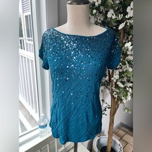 INC International Concepts Gradient Sequin Tee Shirt, Size L